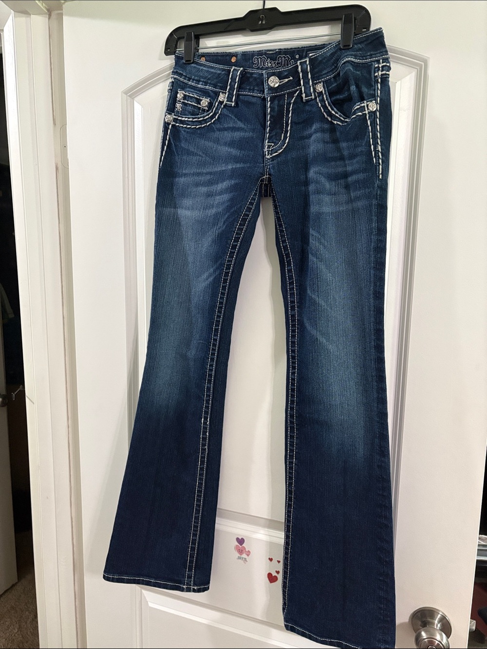 Miss Me Dark Blue Flare Jeans with Contrast Stitching